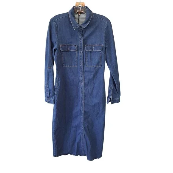 Kut From The Kloth Denim Shirt Dress Medium Button-Down Cotton Blend Roll Sleeve - Picture 1 of 10